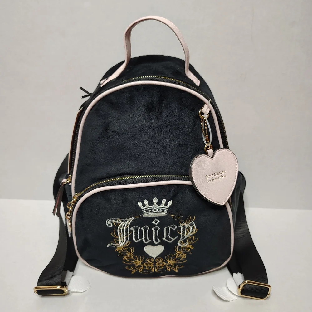 Juicy Couture Black Liquorice Velour Heritage Embroidered Backpack NEW $99